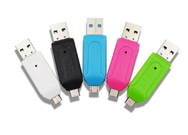 2 in 1 USB Male To Micro USB Dual Slot OTG Adapter With TF/SD Memory Card Reader For Samsung HTC cell phones