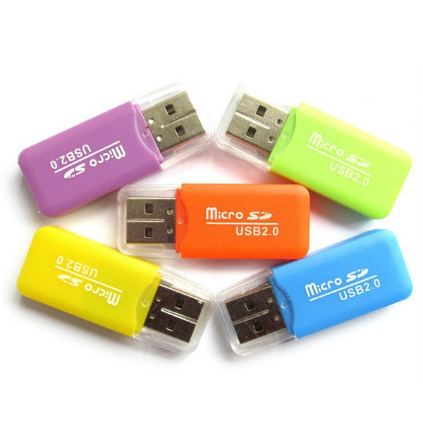 100pcs/Lot Colorful 2.0 Usb High Speed Sd Tf T-Flash Memory Card Reader Adapter For Computer