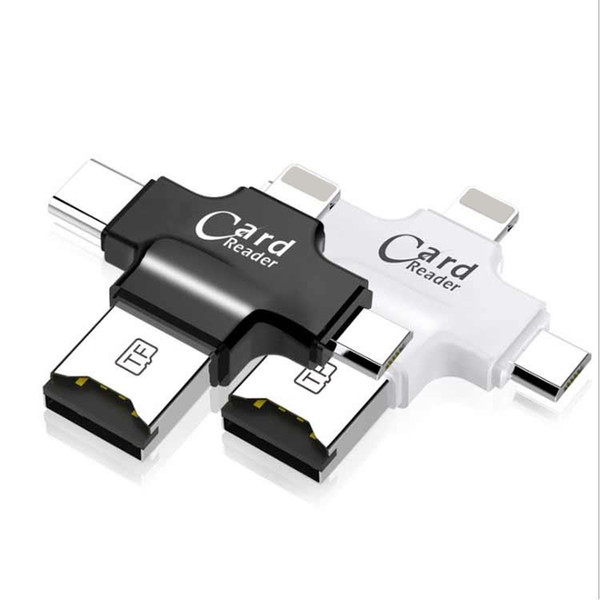 Card Reader 4 in 1 Micro SD Card Reader USB2.0 Micro USB Type C OTG HUB Adapter TF Flash Memory Card Reader For iPhone iOS/Android/PC/OS X