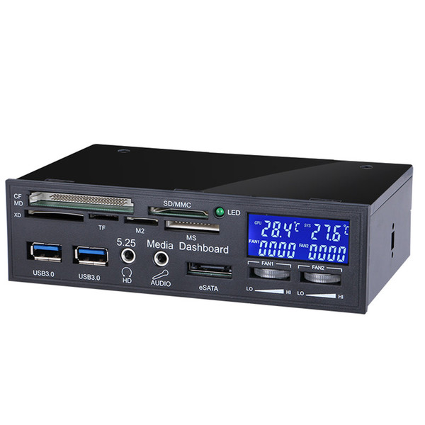 Multifuntion PC Drive Bay Front LCD Panel Media Card Reader 3 pin/4 pin Port PC Fan Controller for Desktop computer chassis