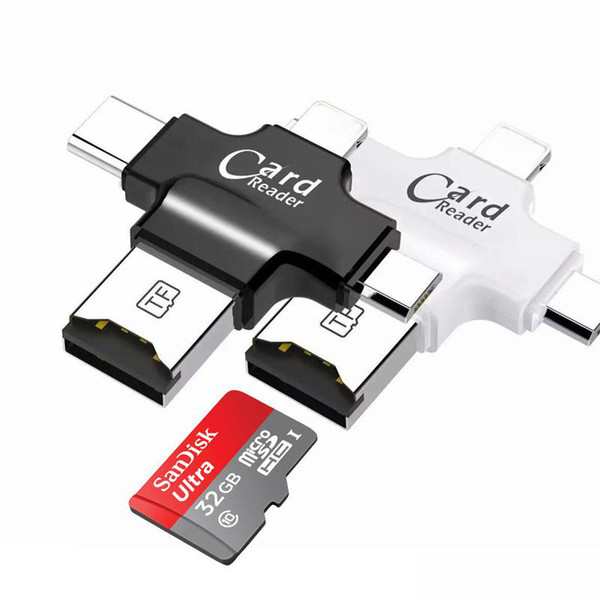 4 in 1 Type-c/Lightning/Micro USB/USB 2.0 Memory Card Reader Micro SD Card Reader for Android Ipad/iphone 7 OTG reader