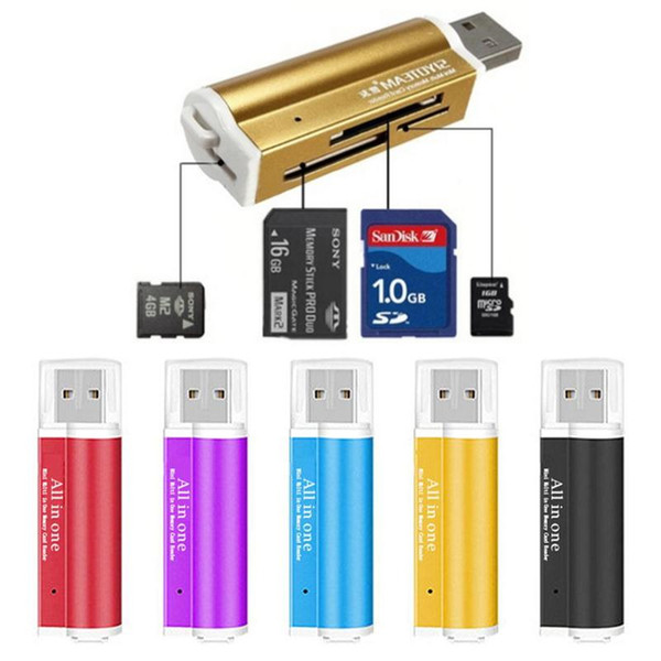 USB 2.0 4 in 1 Memory Multi Card Reader Aluminum Alloy All in One Card Reader External Storage For Micro SD/TF M2 MMC SDHC MS