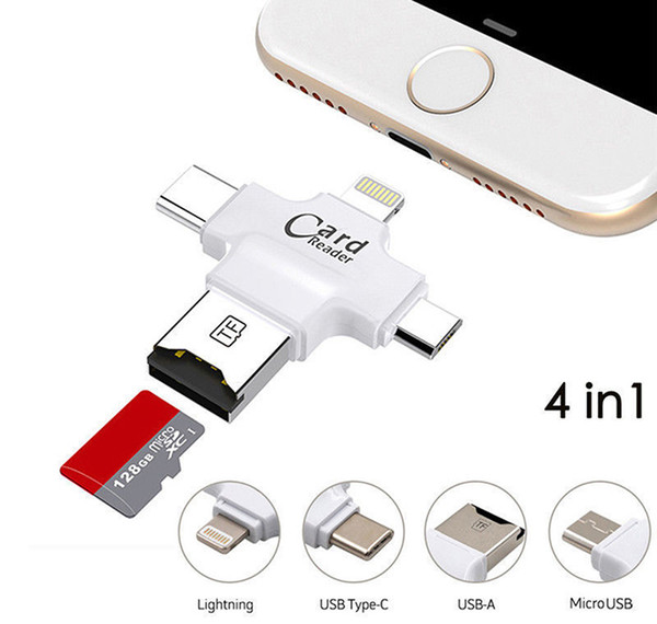 4 in 1 Type-c/Lightning/Micro USB/USB 2.0 Memory Card Reader Micro SD Card Reader for Android Ipad/iphone OTG reader Hot