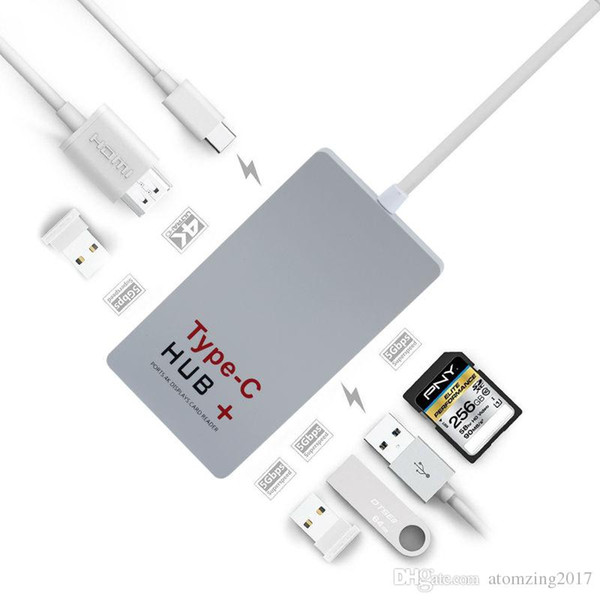 USB-C hub + PD charge 3.0 typeC hub type-c card reader 4k hdmi converter support light switch and charging phone