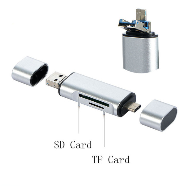 New Portable Mini Design Charming 3 in 1 Card Reader USB Type C Micro USB 3.0 TF SD Card Reader Support Type C OTG High Quality