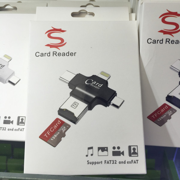 4 in 1tf memory card reader for iPhone type c card reader mirco memory card reader 2.0 USB connected cellphone and computer pc for all phone