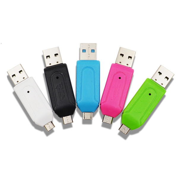 20PCS 2 in 1 USB OTG Card Reader Universal Micro USB OTG TF/SD Card Reader Phone Extension Headers Micro USB OTG Adapter