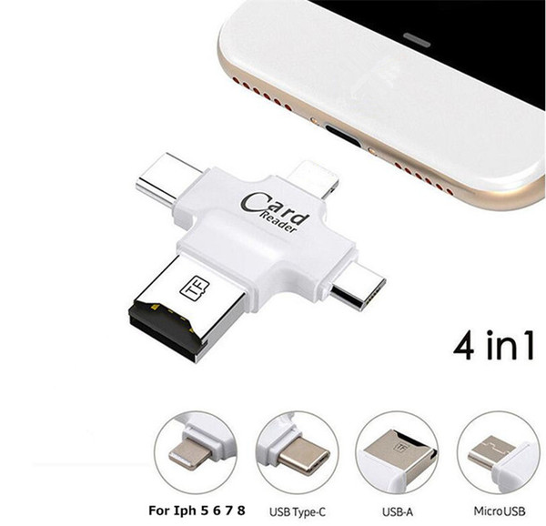 Multi-function TF card reader 4 In 1 card reader for cellphone PC micro usb Type C USB any ports Microsd card reader