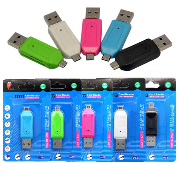 2 in 1 USB OTG Card Reader Universal Micro USB OTG TF/SD Phone Extension Headers OTG Adapter for Android with Retail Package