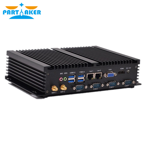 Partaker I2 Industrial Fanless Mini PC with 4 COM Dual Lan Black Color Intel Celeron 1037u I5 3317u Processor