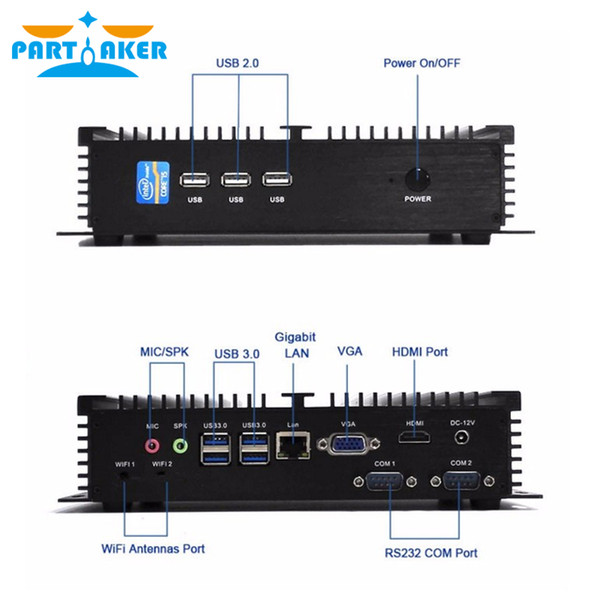 Fanless mini pc i5 Partaker mini computer windows 7 core i5 5250u fanless pc wifi RS232 VGA HD-MI factory mini pc i5