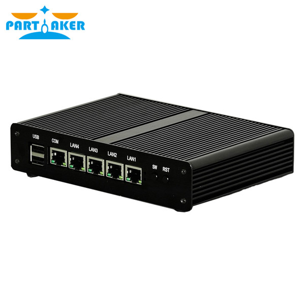 Partaker I5 Quad Core J1900 Industrial 4 LAN Mini PC Router Server with Black Case VGA Display Port