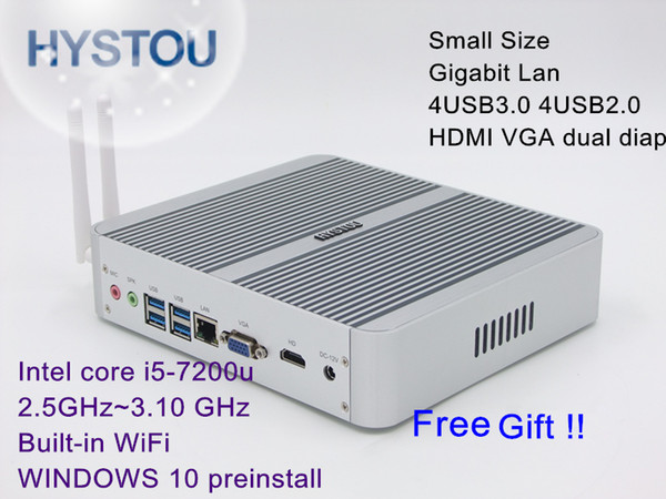 HYSTOU Intel 7th Gen Small Form Factor Computers i5 7200u Aluminum Alloy Case Embedded i5 Micro PCs RJ45 Lan WiFi HDMI 4K