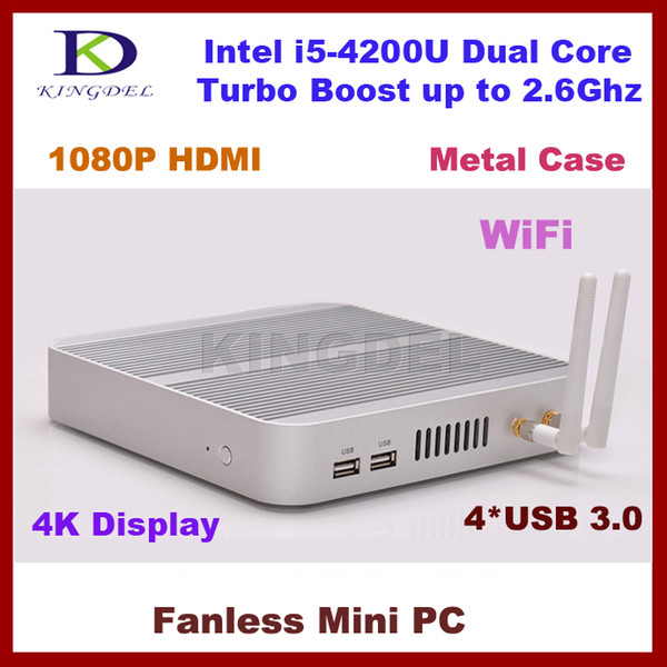 Fanless Mini PC 3 Years Warranty Thin Client Micro Computer Haswell SOC Intel Core i5-4200U 4K HD HTPC TV Box DHL Free Shipping