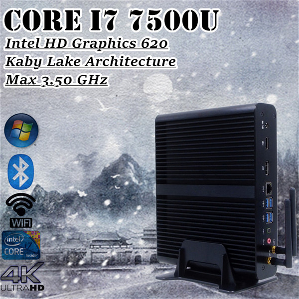 Mini Desktop Core i7 7500u Fanless PC 7th CPU Kabylake Architecture HD Graphics 620 Max 3.5GHz Windows 10 Gaming PC 300M Wifi