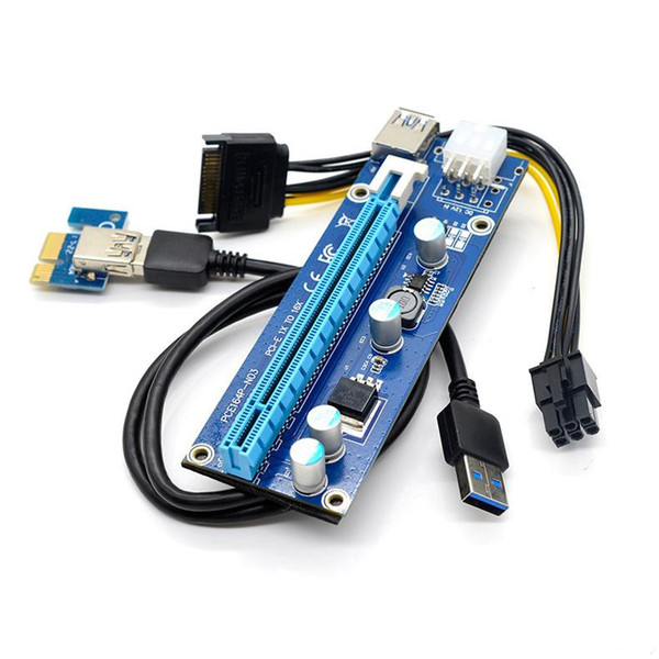 Ver 009S PCI-E 1X to 16X Riser Card Extender PCI Express With LED 6pin Sata Power Adapter USB 3.0 Cable for Bitcoin Litecoin Miner MQ100