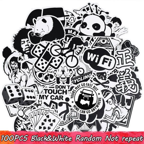 100pcs Black and White Random Stickers Graffiti Funny Sticker for Laptop Suitcase Skateboard Moto Bicycle Car Kid's Stickers