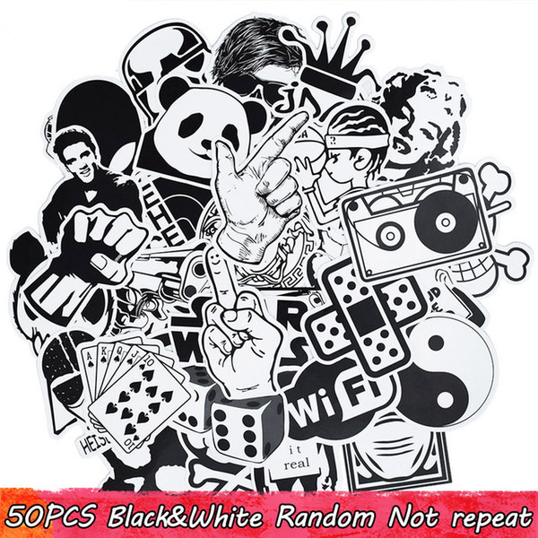 50pcs Black White Random Stickers Punk Sticker for Kid DIY Luggage Laptop Skateboard Moto Bicycle Stickers