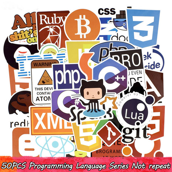 50 PCS Programming Language Sticker Java Html APP Software Program Stickers for DIY Laptop Macbook Computer Phone PS4