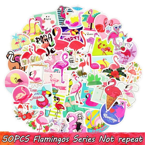 50 PCS Flamingos Sticker Cute Creative Stickers for Children DIY Laptop Suitcase Bike Luggage Guitar Stickers