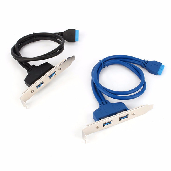 New Dual Port USB 3.0 to Motherboard Mainboard 20pin Header Adapter Cable Rear PCI Bracket Panel 20-pins to 2 X USB A Female 50cm