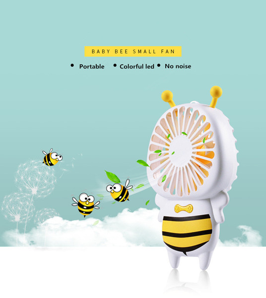 Baby Bee Small Fan With 7 Colors LED Portable Ultra-Slim Mini Fan 4W Handy Quite USB Fans For Students Office Outdoor