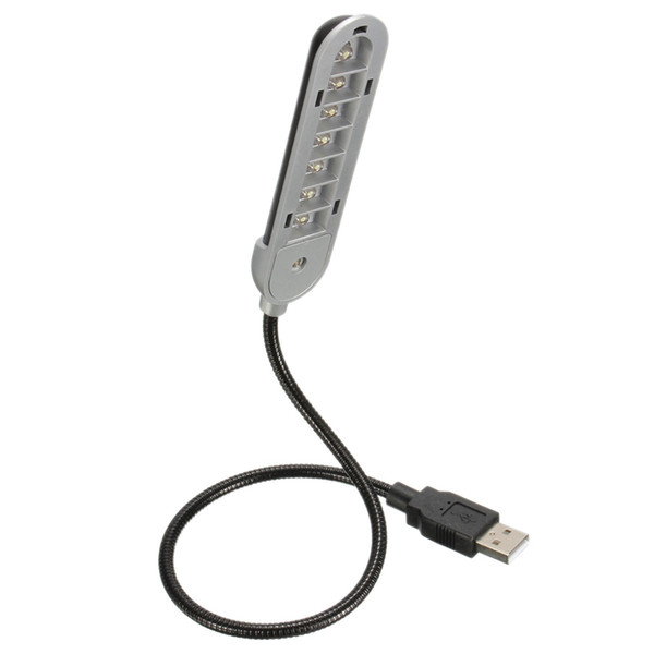 Wholesale- Wholesale 26*17*450mm ABS Portable Universal Mini 7 LED USB Light Laptop PC Computer Flexible USB Reading Light Lamp Night Light