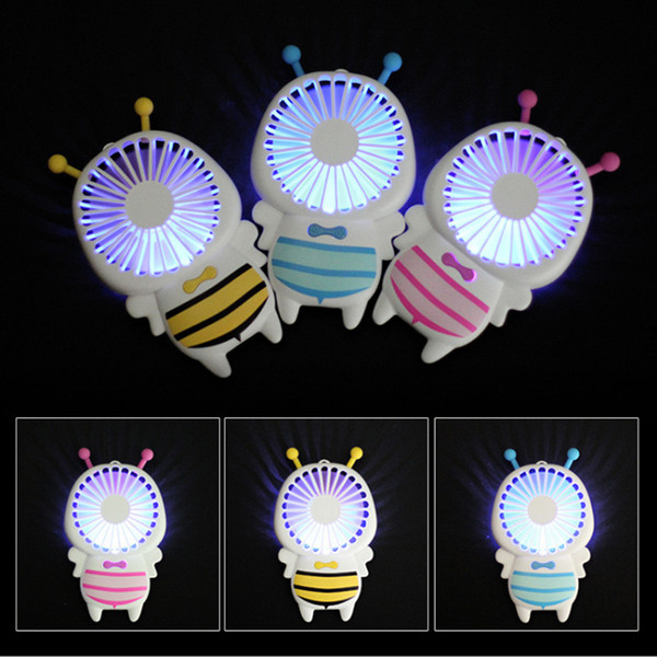 2018 Handy USB Fan Mini Bee Handle Charging Electric Fans Thin Handheld Portable Luminous Night Light For Home Office Gifts 3 Colors