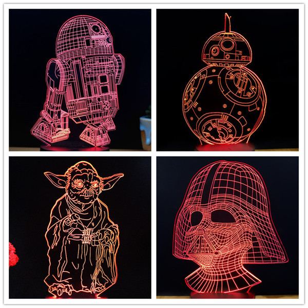 usb night light 3d lights touch control 7 colors acrylic lamp 3D skull ghost hero halloween decoration gift usb lamp wholesale