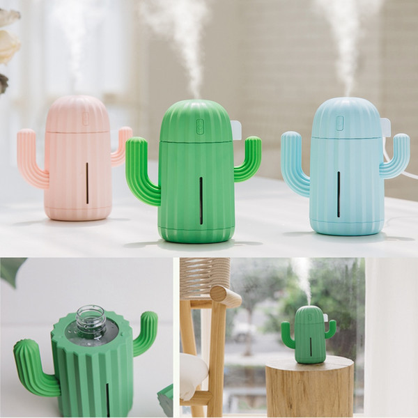 Portable USB Mini Cactus Shape cartoon Air Humidifier Essential Oil Diffuser cacti Aroma Diffuser with Night Light for Home Bedroom Office