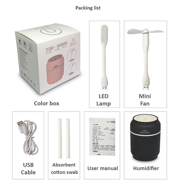 200ML Air Humidifier Essential Oil Diffuser Aroma Lamp Aromatherapy 3 in 1 Mini Cute USB Can Shape Humidifier