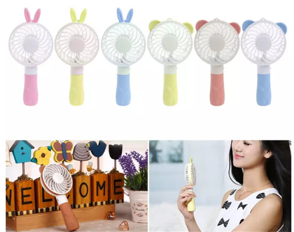 Mini Handheld Fan Outdoor Travel Portable Small Cooling Fans Cute Rabbit Bear Cartoon USB Charge Fan