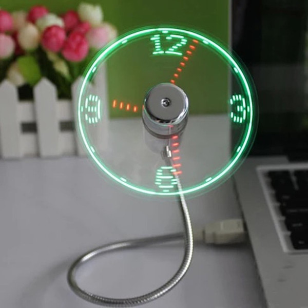 Freeshipping New USB Gadget Mini Flexible LED Light USB Fan Time Clock Desktop Clock Cool Gadget Time Display High Quality