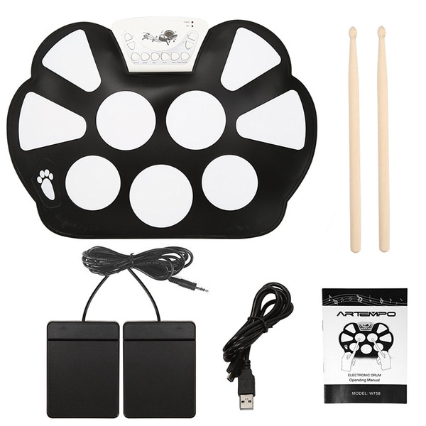 New Professional Portable Electronic Roll up Drum Pad Kit Foldable Silicon USB Drum with Stick wholesale