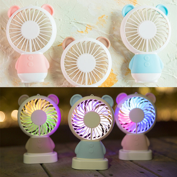 USB Handheld Twist rabbit/bear Fan Electric Power Desktop Colorful Night Light Fan Mini Air Cooler