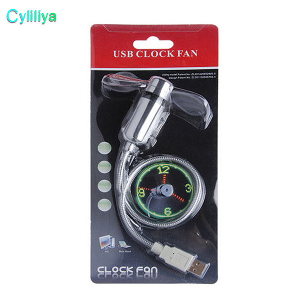 PVC soft fan blades laptop Gadget USB Mini fan Flexible Time LED Clock Fan with LED Light with retail package