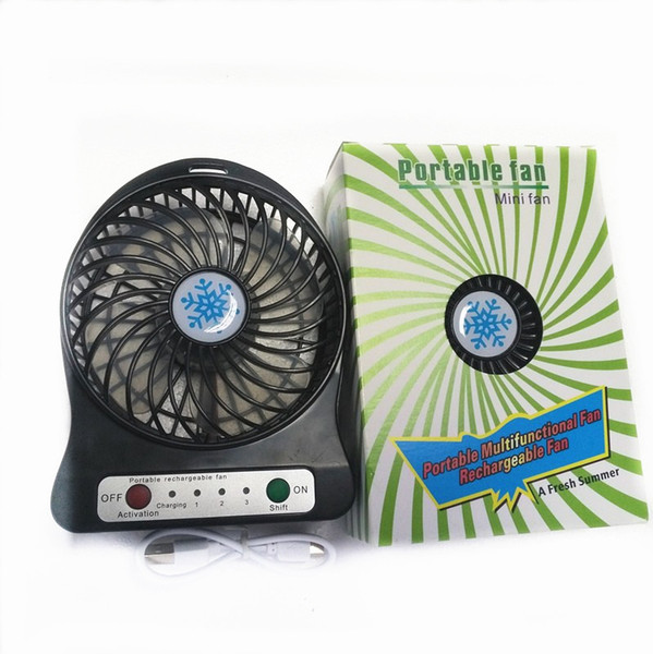 100% Tested Rechargeable LED Light Fan Air Cooler Mini Desk USB 18650 Battery Rechargeable Fan With Retail Package for PC Laptop Computer