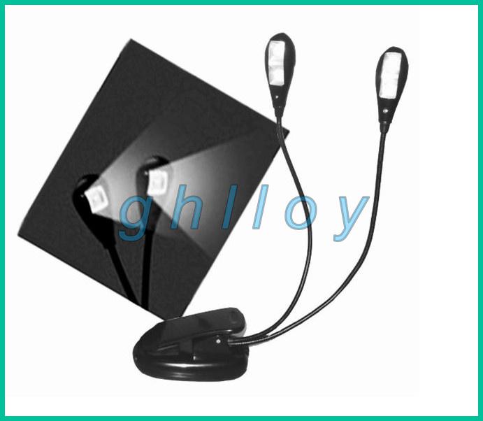 Book Light Clip Dual 2 Arm 4 LED Flexible Stand Laptop Lamp LED Book Light,Read Light 20pcs/lot