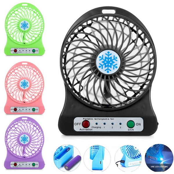 New Portable USB Fan Rechargeable LED Light Fan Air Cooler Mini Desk USB 18650 Battery Fan