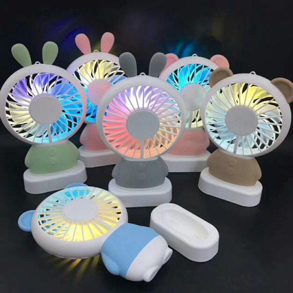 Summer Cartoon Rabbit Bear Panda LED Light Mini USB Fan Handheld Portable USB Lanyard Fan For Children Students Kids