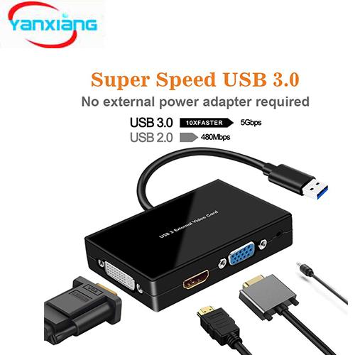 5PCS USB 3.0 to HDMI DVI VGA Dual-Monitor Adapter External Multiport Video Card Adapter YX-HDMI