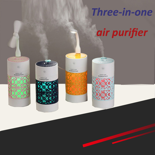 New lucky cup humidifier Mini home car desk surface aromatherapy air purifier three-in-one air purifier usb charging with night light