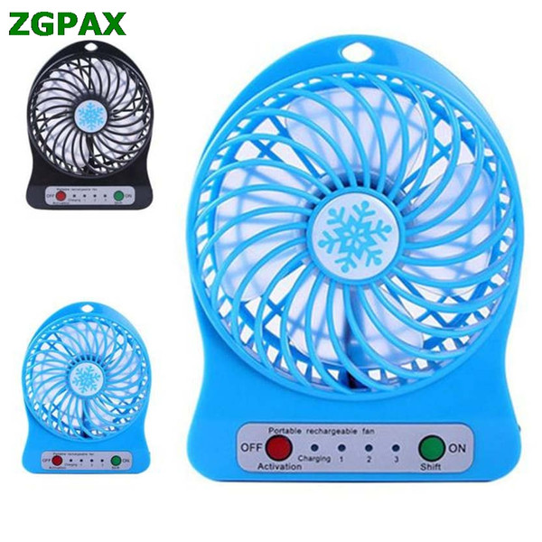 Wholesale- Wholesale Portable Rechargeable LED Fan air Cooler Mini Operated Desk USB 18650 Battery U0314