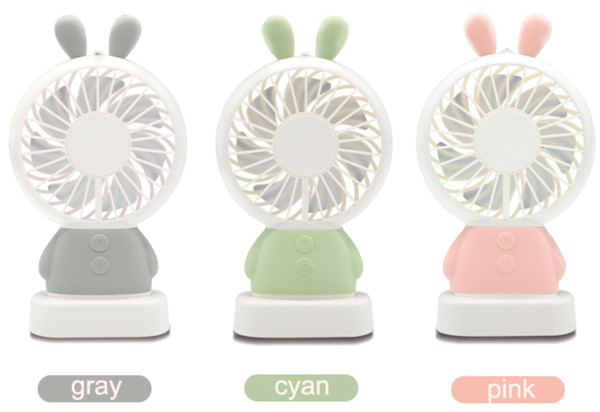 Cute fashion style outdoor LED lights new mini fans summer cartoon bunny or bear handheld and portable rechargeable USB fan