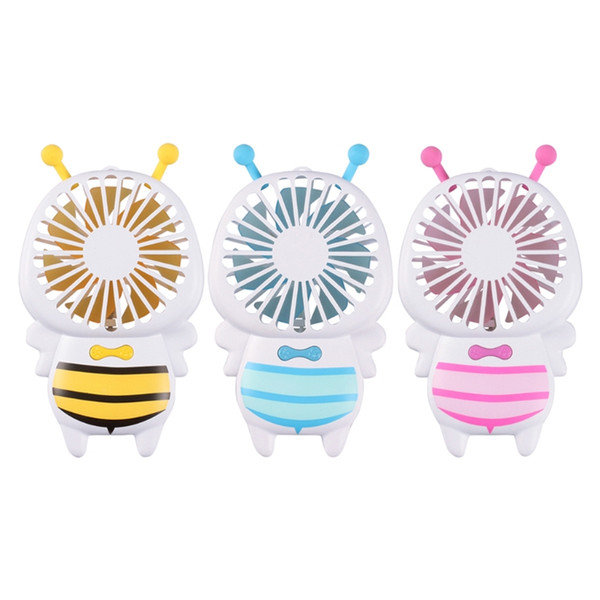 Cartoon honey bee holds mini fan portable charging fan with small night light