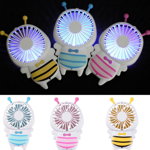 2018 Ultrathin Summer Lamp Fan USB Mini Fan Handy USB Fan Small Bee Handle Charging Electric Fans Handheld Portable Luminous Night Light