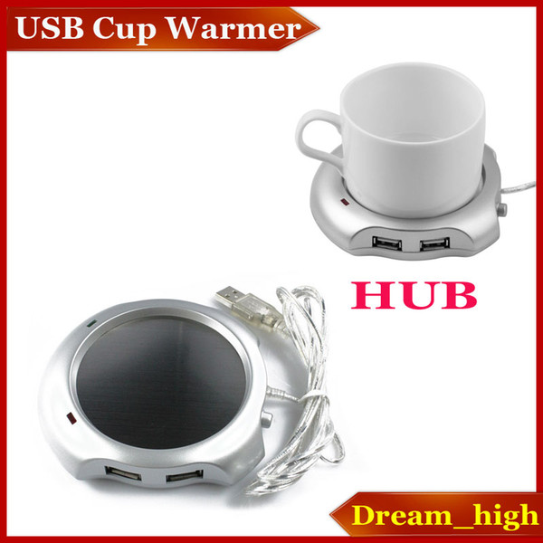 Creative Silver 4 Port USB HUB Office Coffee Tea Cup Warmer Heater Pad Mat 2.5W 5V Happy Gifts High Quality