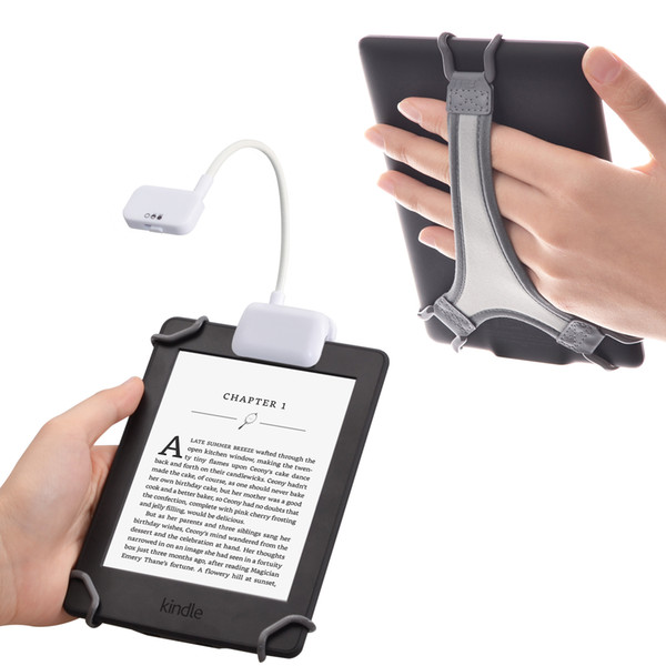 TFY Clip-on LED Reading Light with 2 Levels of Lumen Intensity for Tablets, Books Plus Bonus Hand Strap Holder for 6 inch Kindle e-readers