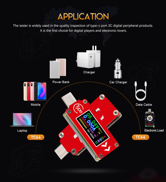 Type-C Color LCD USB 4v~30v Voltmeter 0~4.000A Current Meter Multimeter Ammeter Voltage PD Charger Power Bank Single-way USB Tester TC64