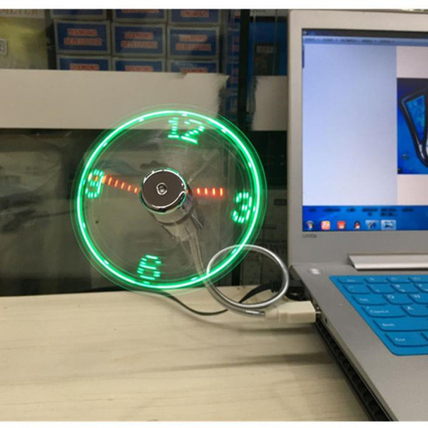 PVC soft fan blades laptop Gadget USB Mini fan Flexible Time LED Clock Fan with LED Light fast shipping